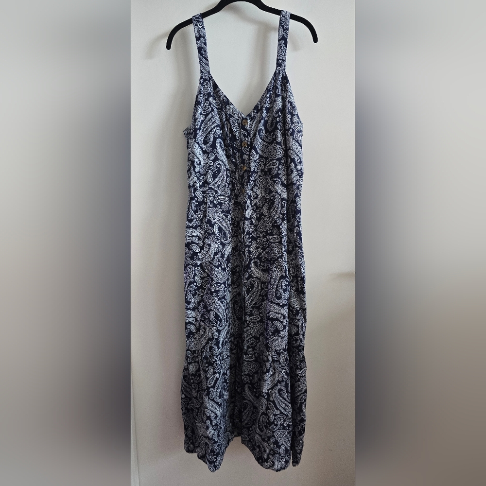 LOFT Navy and White Paisley DRESS